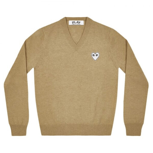 pull col v play white heart natural series hommefemme camel