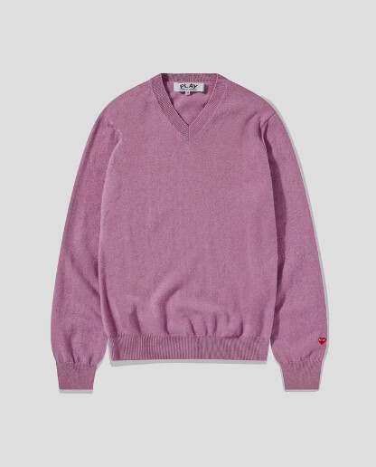 pull cdg pour homme en laine dagneau à col en v rose