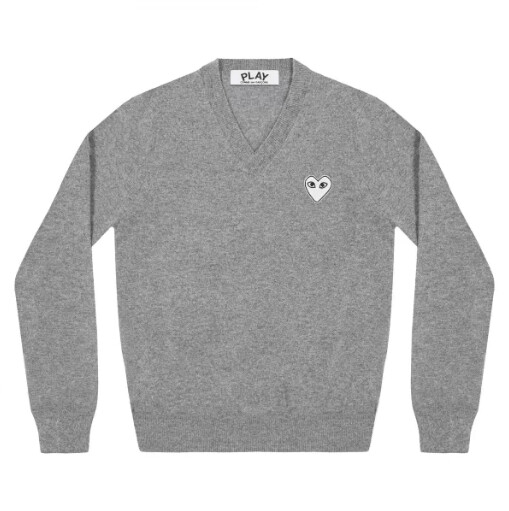 pull col v play white heart hommefemme gris