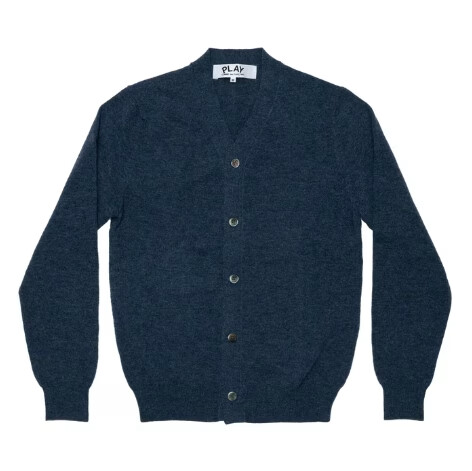 cardigan cdg pour homme en laine dagneau col en v bleu marine