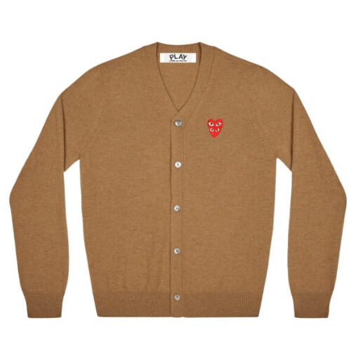 cardigan homme play avec cŒur familial rouge marron