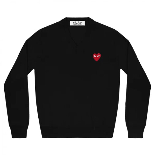 pull cdg col v red emblem noir