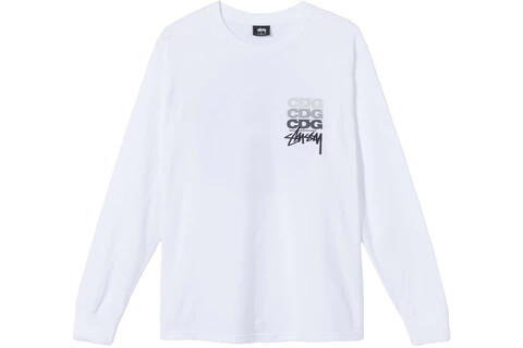 stussy x cdg dot ls manches longues blanches