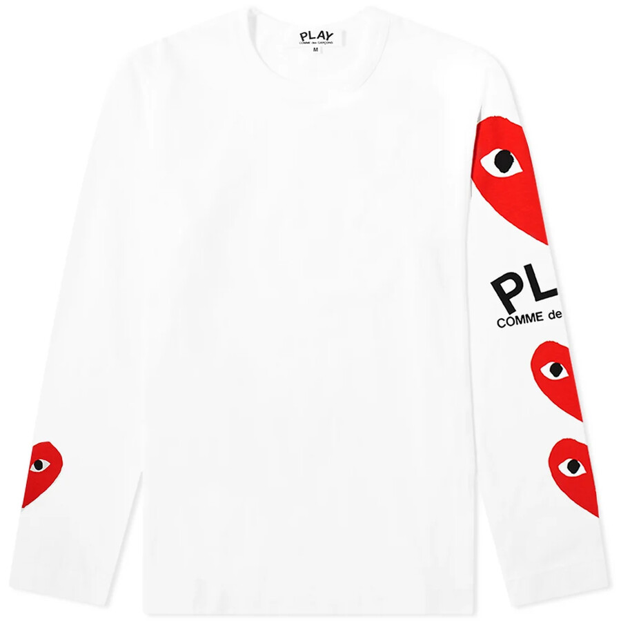 t-shirt à manches longues cdg play pour femme blanc à motifs de cœurs multicolores