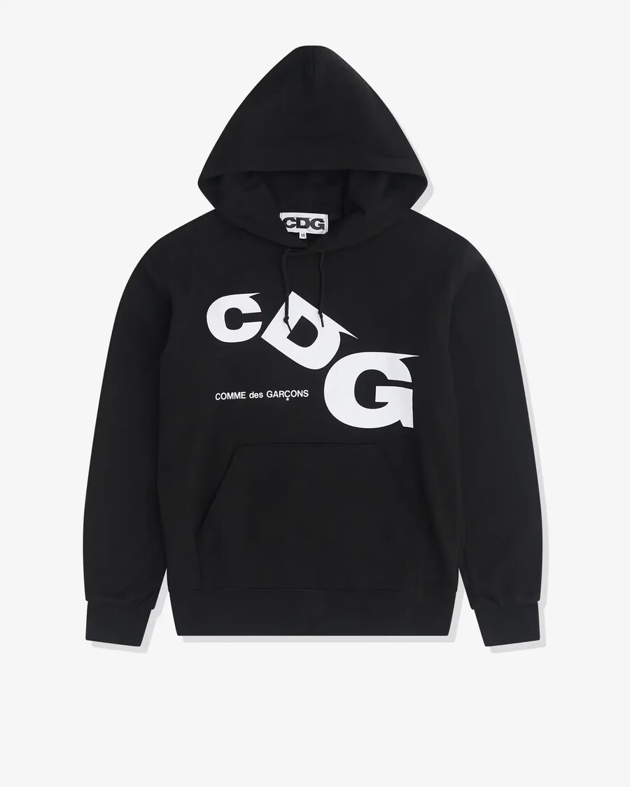 sweat à capuche noir cdg blanc avec logo imprimé