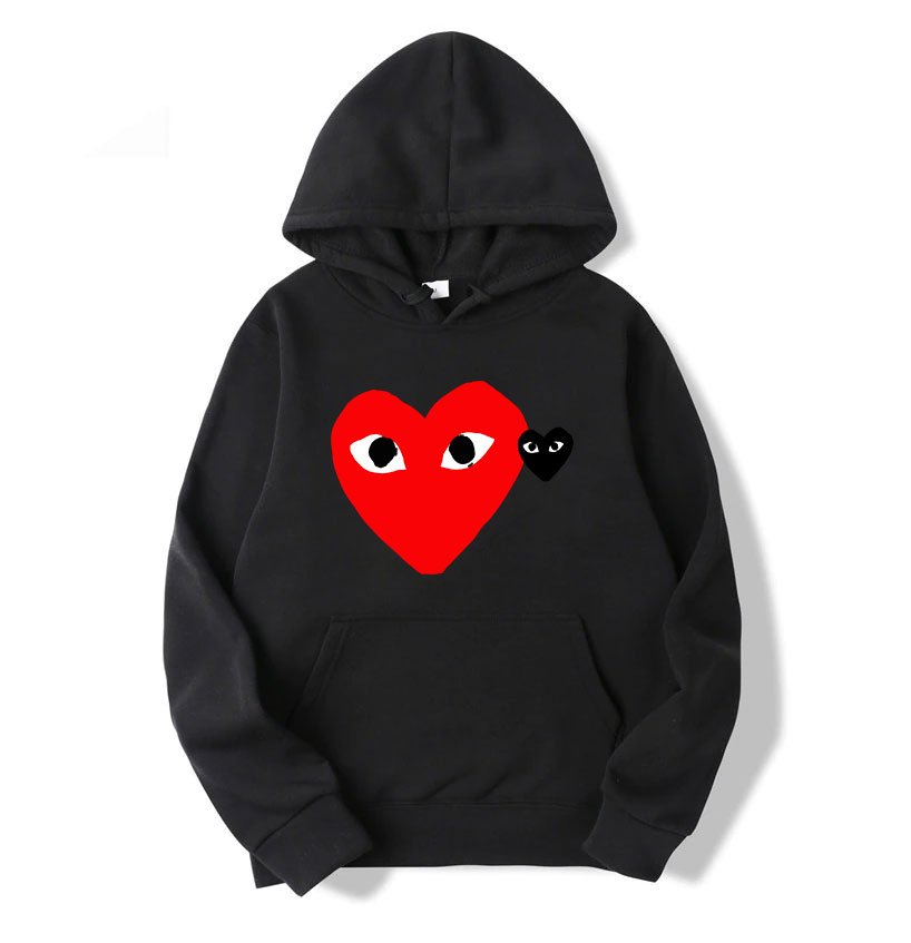 sweat à capuche cdg cœur rouge et cœur gris