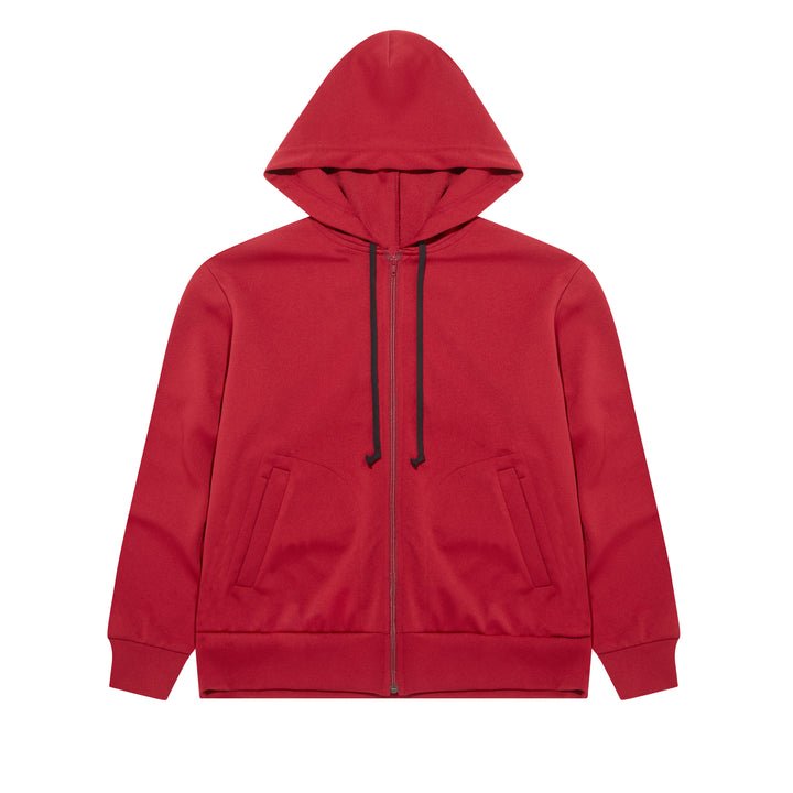 sweat à capuche zippé play avec cœur envahisseur rouge et emblème bleu bordeaux
