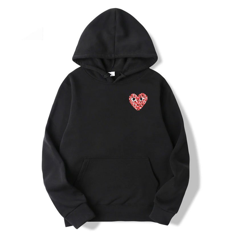 sweat à capuche cdg camo heart avec petit logo