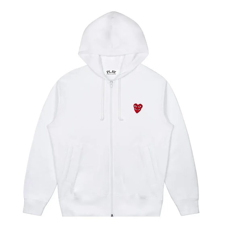 sweat à capuche zippé cdg double heart blanc