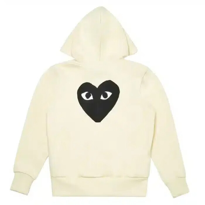 sweat à capuche zippé crème cdg avec cœur noir