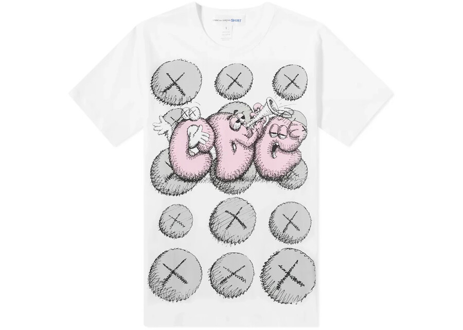 t-shirt cdg x kaws blancrosegris