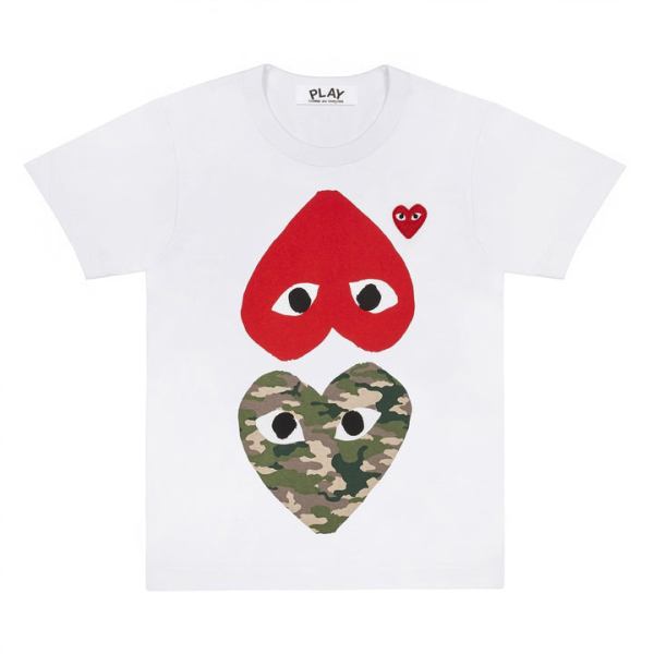 t-shirt blanc play avec cŒurs miroir imprimÉs camouflage