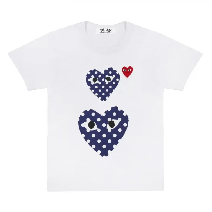 t-shirt cdg blanc à pois imprimé petits et grands cœurs