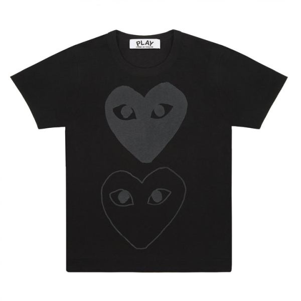 t-shirt noir play avec sérigraphie double cœur noir