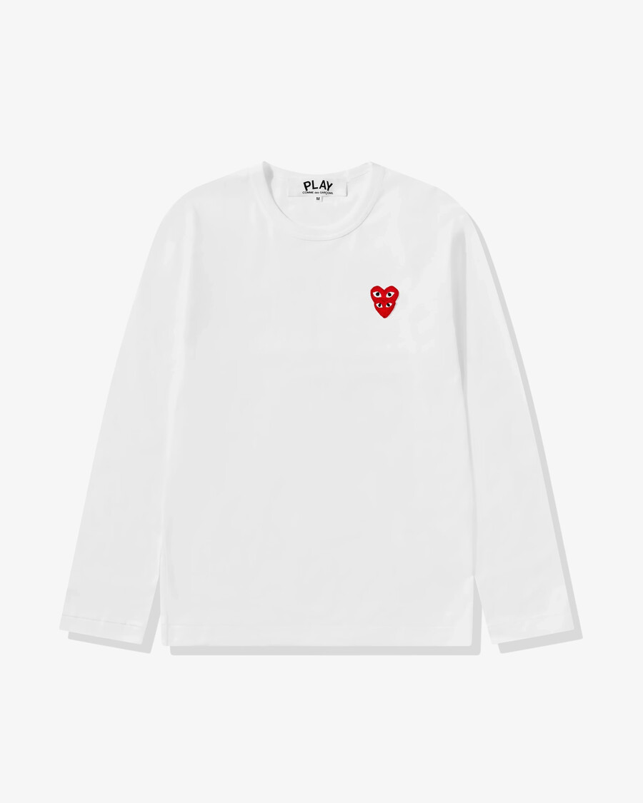 t-shirt à manches longues play avec double cœur rouge blanc