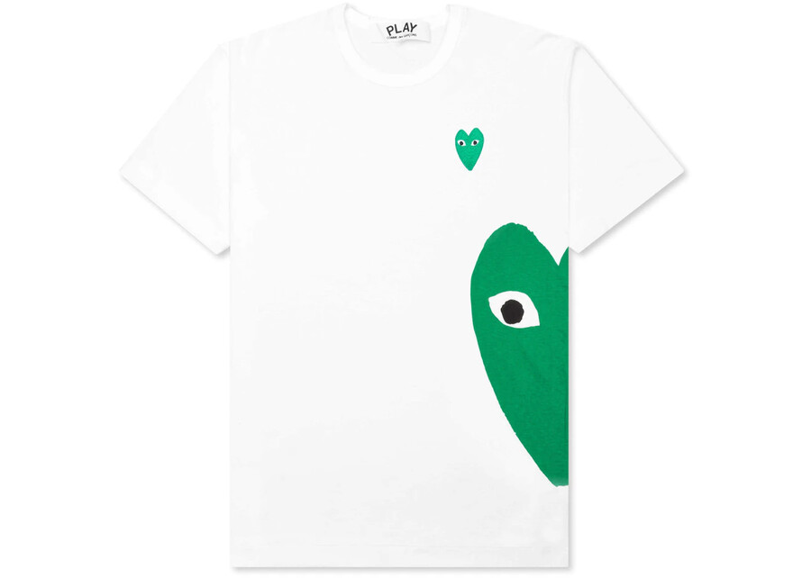 t-shirt blanc cdg play green emblem heart