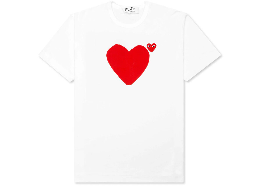 t-shirt cdg play red emblem no eyes blanc