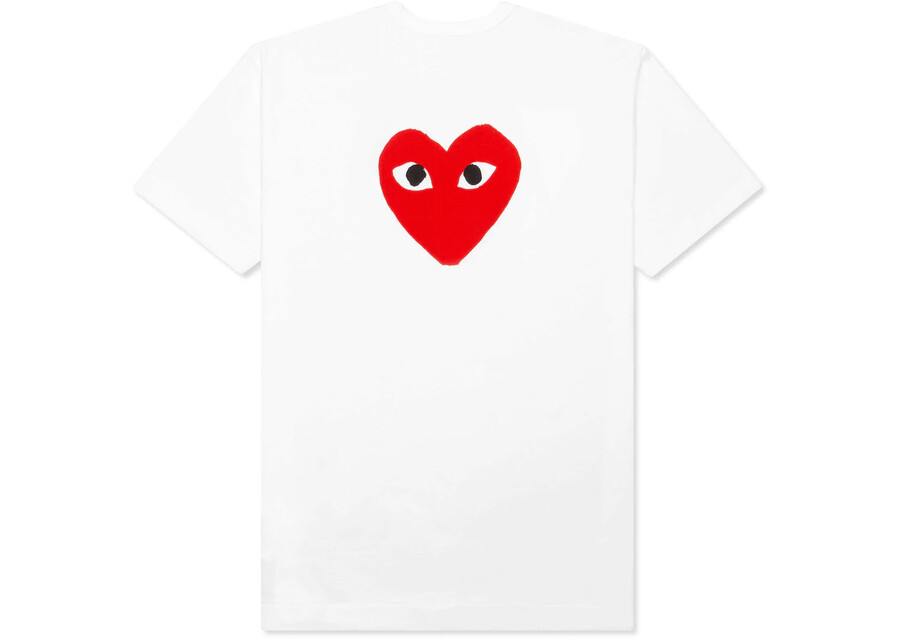t-shirt cdg play red emblem no eyes blanc