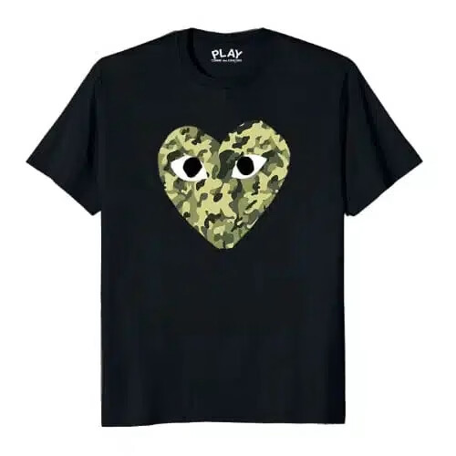 comme des garcons heart camo tee
