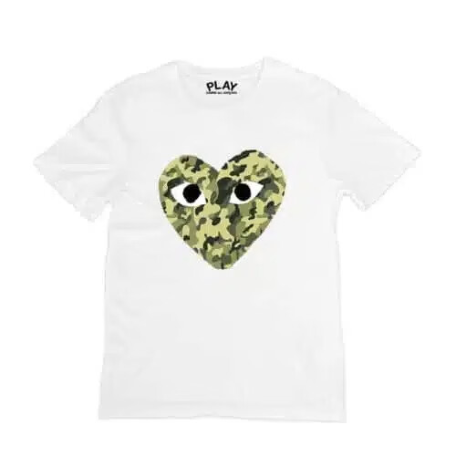 comme des garcons heart camo tee
