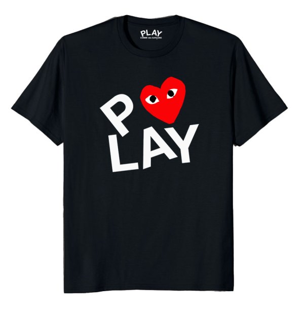 t-shirt cdg noir à double cœur sérigraphié noir