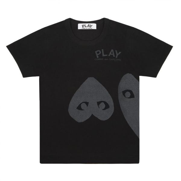 t-shirt noir play motif trois cœurs sérigraphié