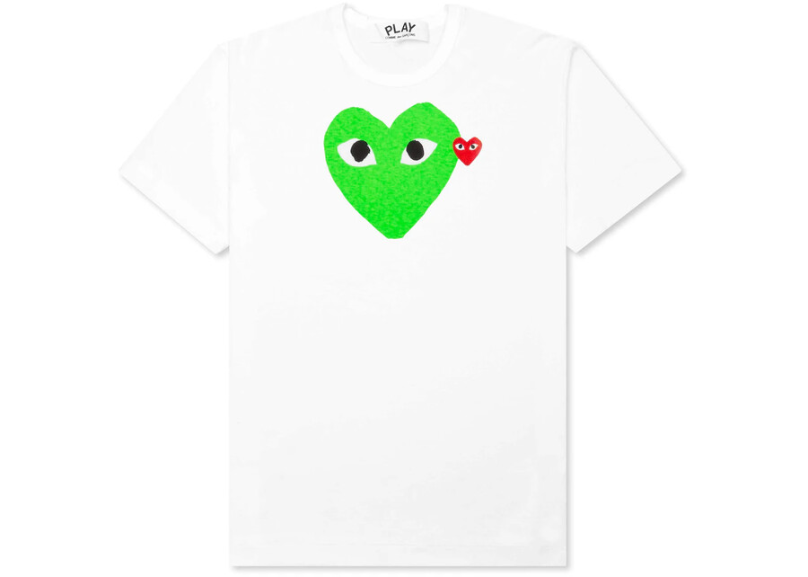 t-shirt cdg play red emblem heart blancvert