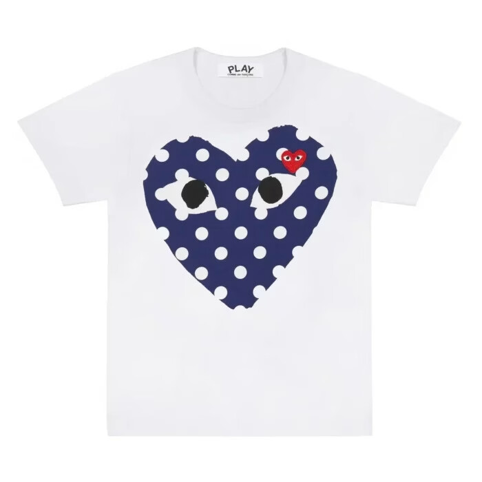 t-shirt cdg à pois blancs imprimé double cœur
