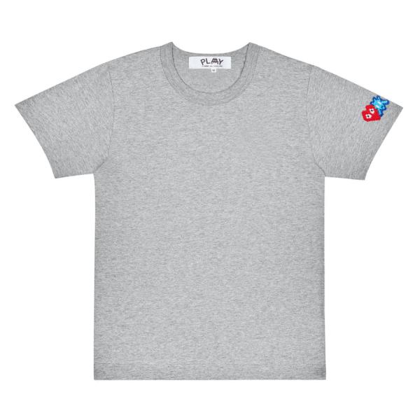 t-shirt play invader avec emblÈme de manche rouge et bleu gris